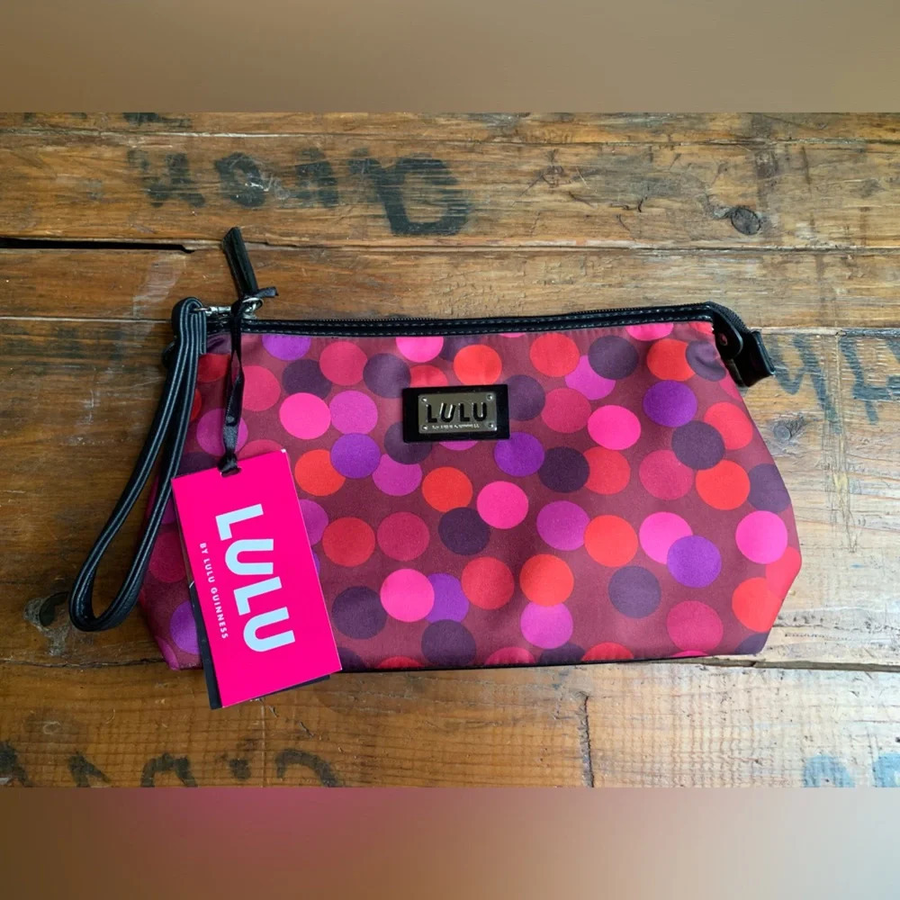 Lulu Guinness Polka Dot Tote Bag With Wristlet Nylon Zip